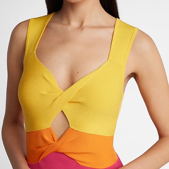 NWT Express flattering Body Contour
Color Block Cutout Midi
Sweater Dress dress. - Picture 8 of 15